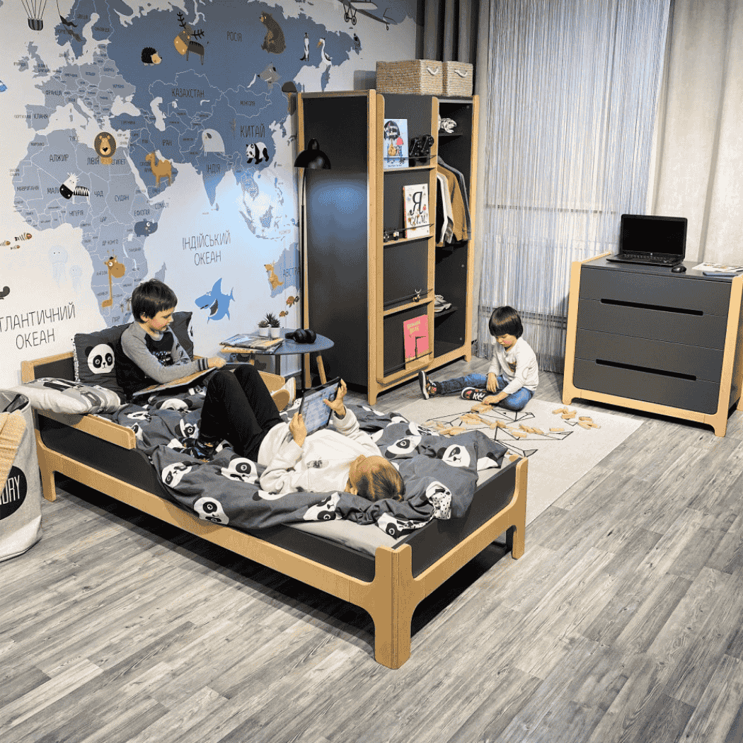 Postel pro Teenagery Markito 190 Gekko Kids, Tmavě šedá / Přírodní buk